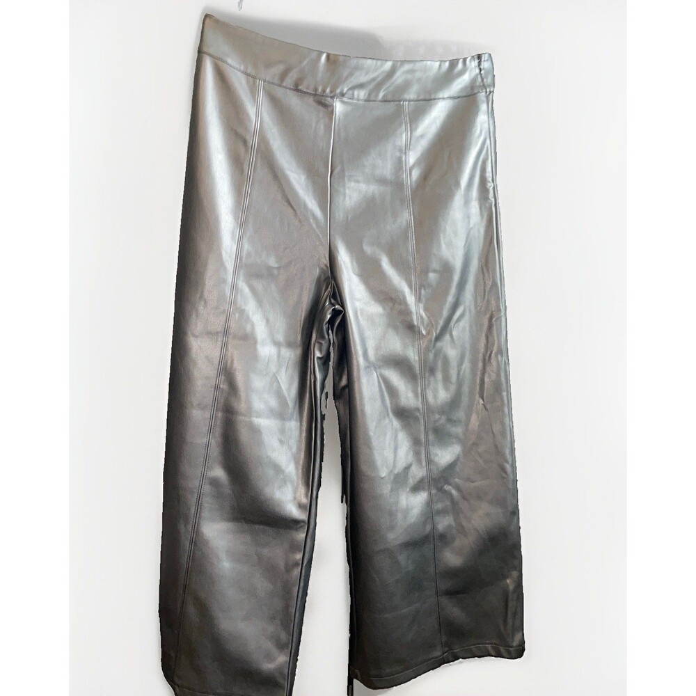 Warehouse Faux Leather Wide Crop Pants Black Size 16 NWT AWW03647